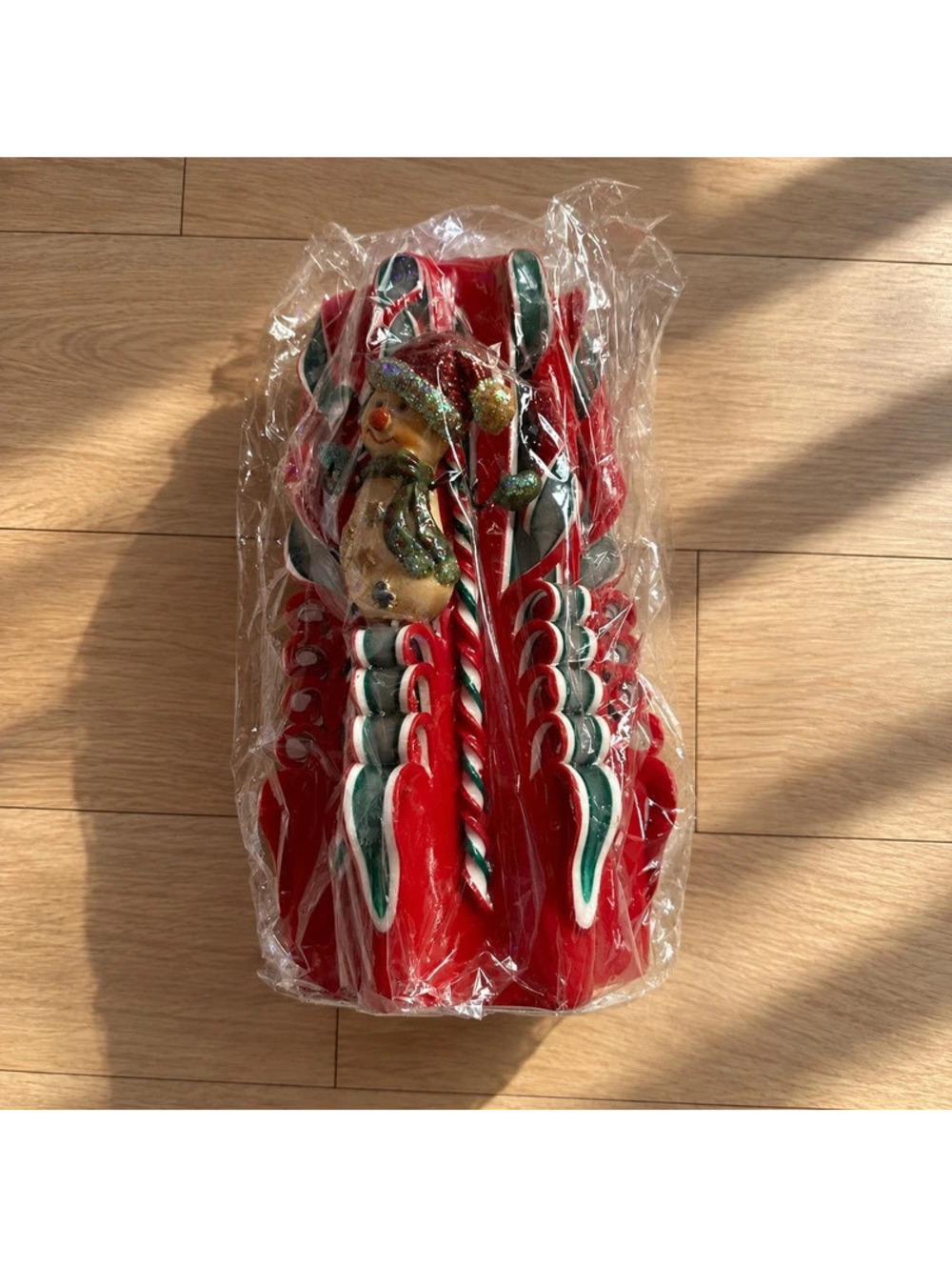 Vintage Pocono Candle Christmas Snowman Red Green Figural Candle NOS Holiday